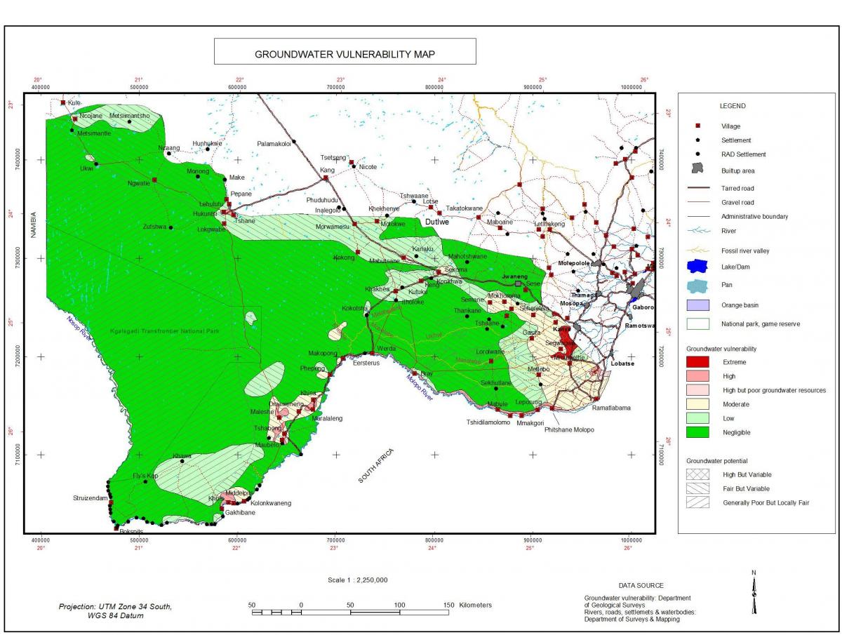 harta e Botsuana të ujit nëntokësor