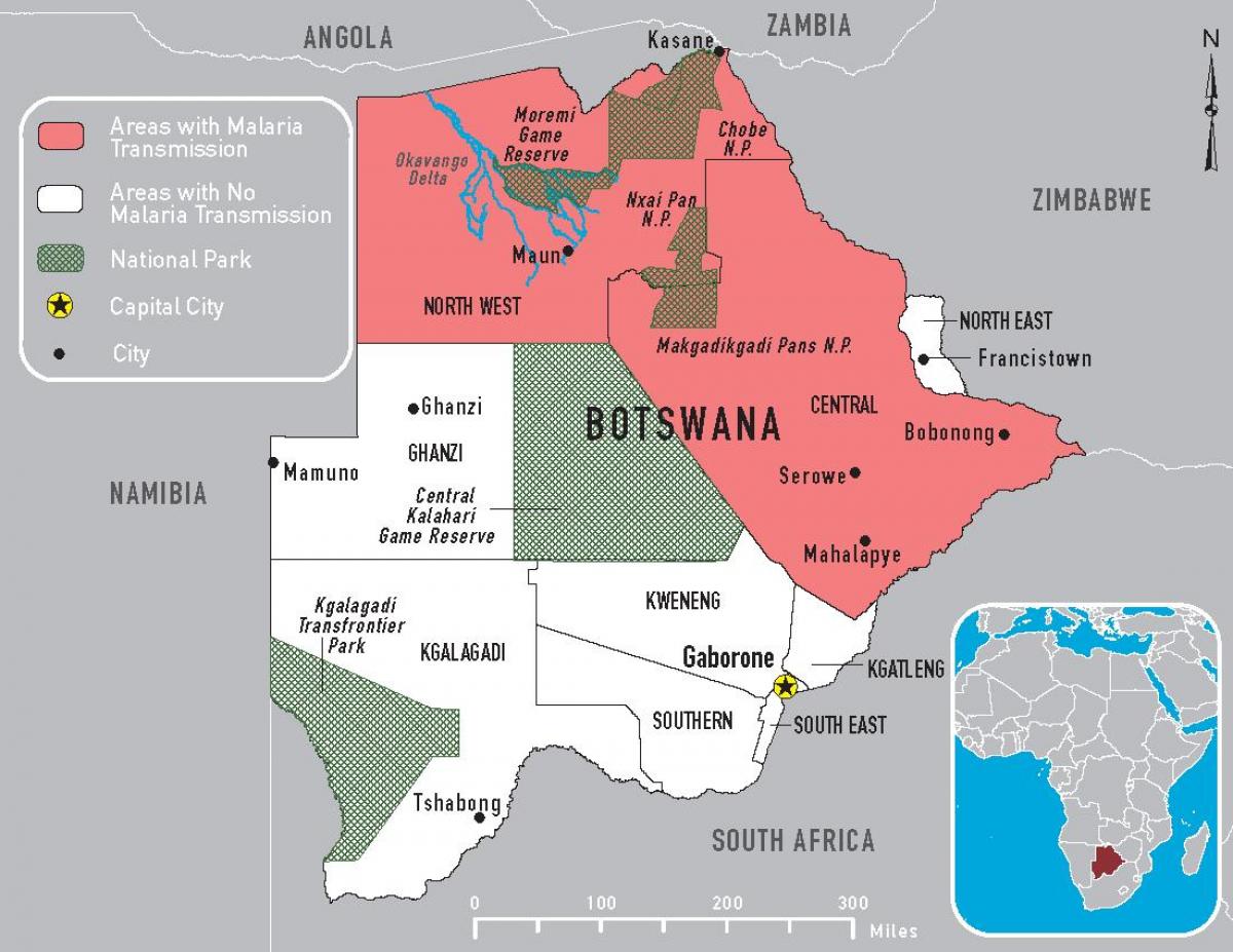 harta e Botsvana malaria